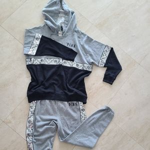 PINK Hoodie Sweatpants Black Grey Sequin Set